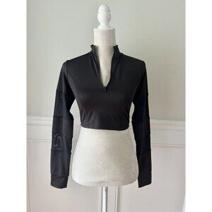 Forever 21 Black Crop Athletic Jacket Sheer Sleeve Insets Size Small EUC